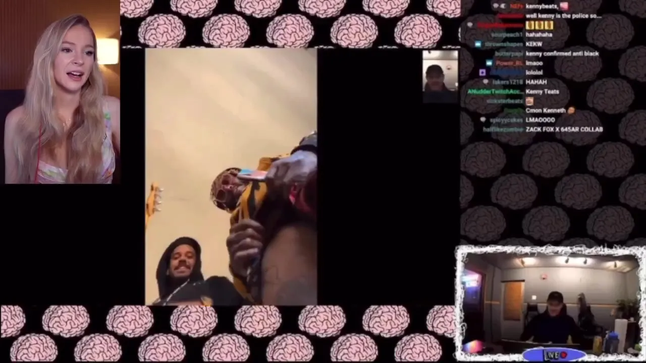 Bebahan laughing away on a gaming stream, Rust menus and Omegle chat flickering behind her
