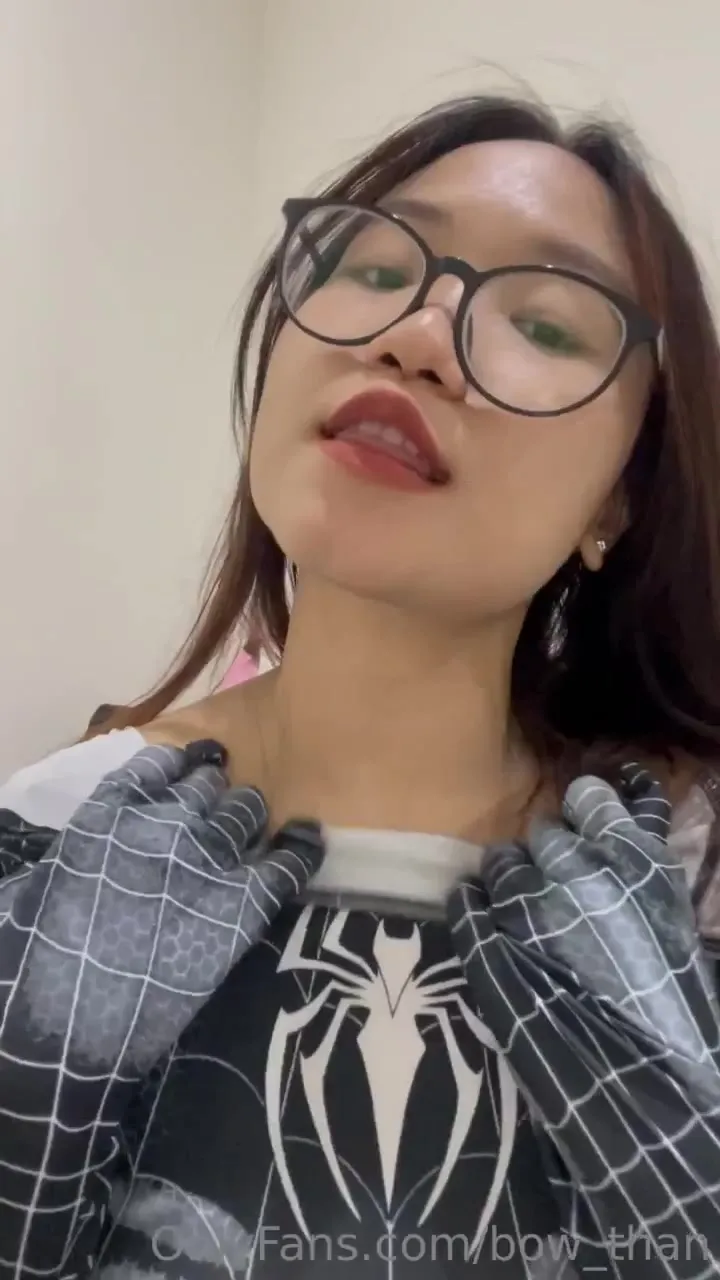 Spider-Man top down, tongue out and begging to be squeezed till she's drooling