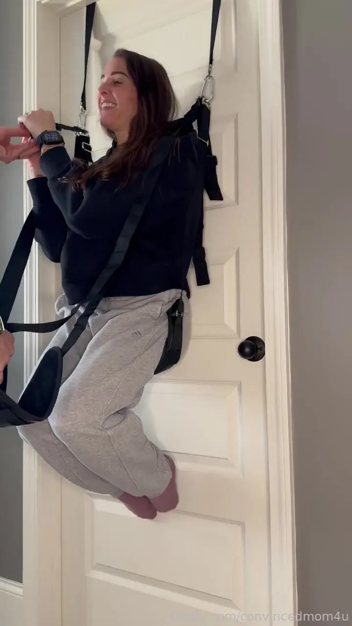 Convincedmom4u grins as he hoists her up the door and rails her, laughing through it