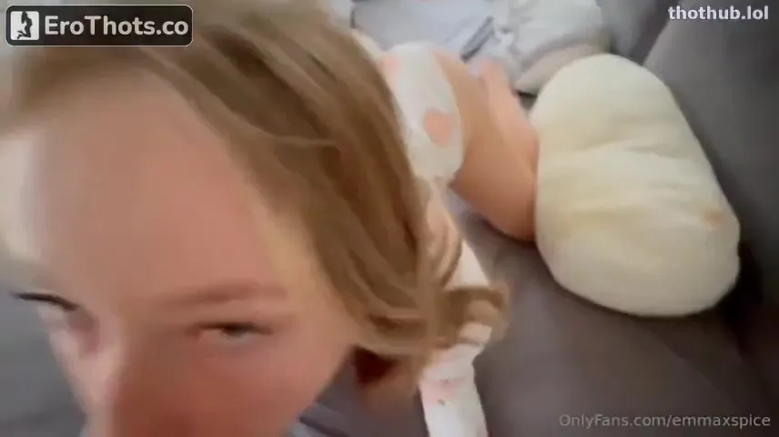 Emma in a peach cardigan, sucking him messy and begging for another round