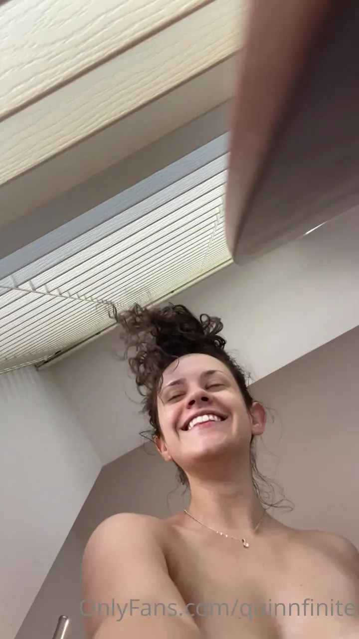 Soapy and bare in the shower, Quinnfinite strokes her tits and rubs her pussy