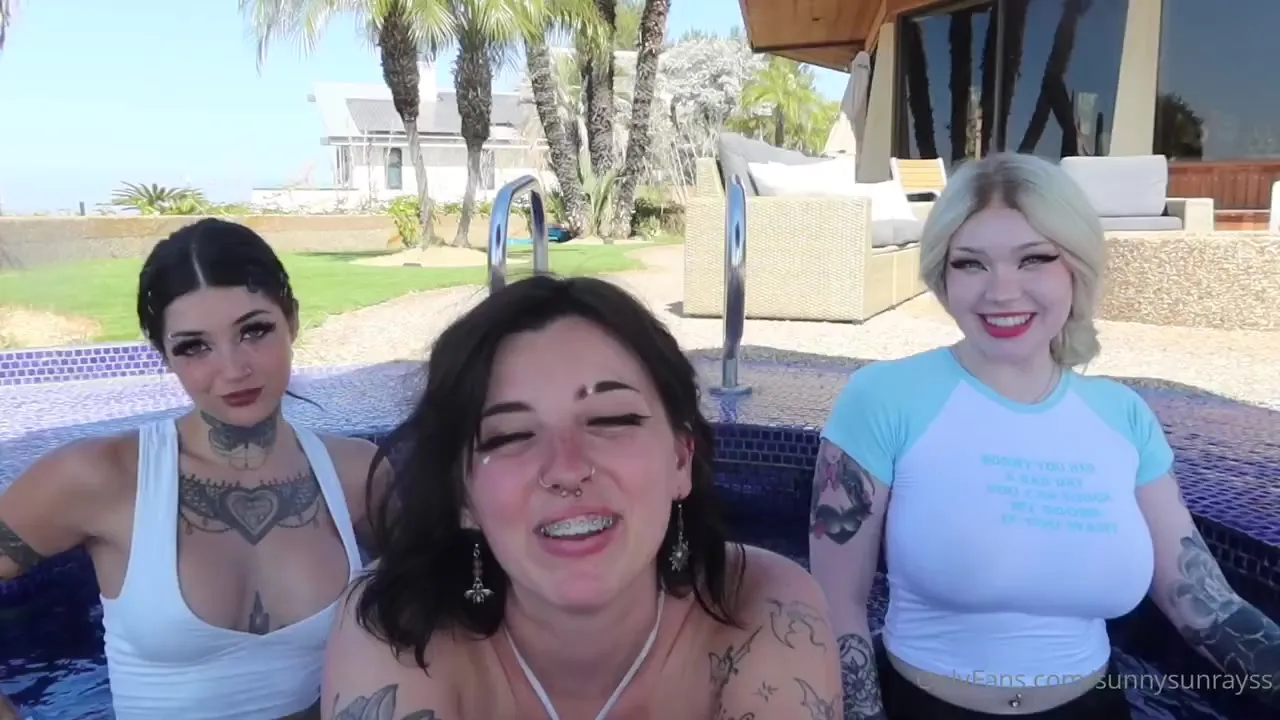 In soaked t-shirts, Sunny and her two friends curse and splash in the tiled pool