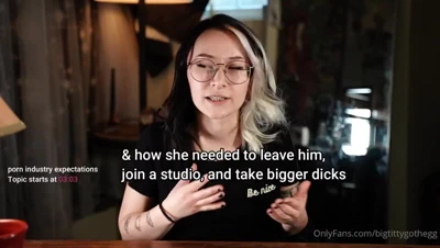 Bigtittygothegg talks her career up at the table, then waves a flesh dildo like she can't get enough