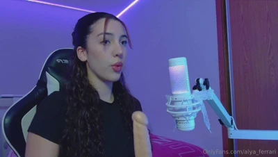 After work, Alya Ferrari grinds a ribbed dildo under purple glow