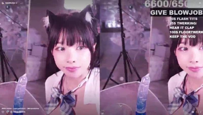 Sinking a blue dildo to the base and squeezing it between her bare tits, AsianBunnyx blows a kiss