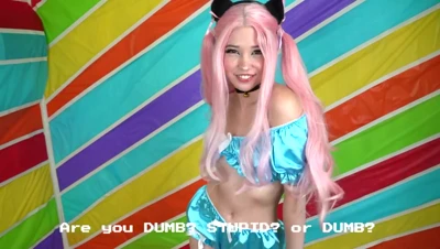 Sticking her tongue out and flipping pink hair for Belle Delphine