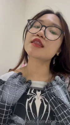 Spider-Man top down, tongue out and begging to be squeezed till she's drooling