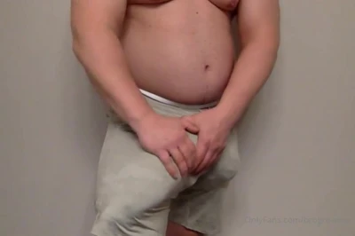Brogrowing works his bulge through grey shorts, then yanks them down to tease that white jockstrap