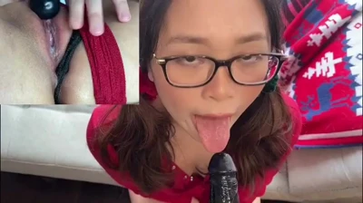 Candynxtdoor sucks a black cock dry on the couch, filthy and greedy in her red top