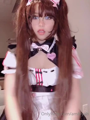 Spreading wide for Mae, eager and wet in her cat-ear maid outfit