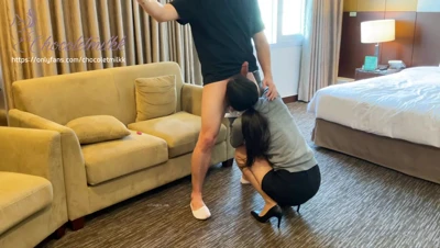 Chocoletmilkk sucks him off, then rides him hard in cowgirl
