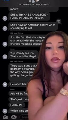 Mikaela Testa goes wild over filthy DMs on her phone, lips parted and eyes wide