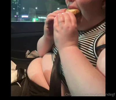 Eating a sub in the car at night, MyFatBlondeGirlfriend takes her sweet time with every huge bite