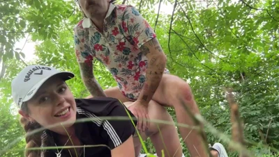 Nadia Foxx sucks a thick dick outdoors, then gets hammered from behind on a blanket