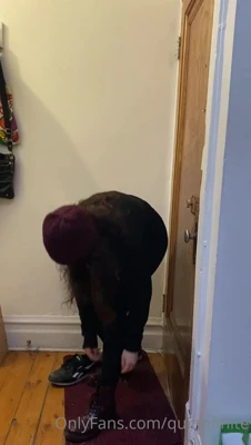 Quinn Finite peels off her socks and bends over in a purple thong, fucking hungry for it