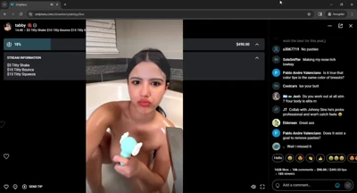Sloppy-throated Tabby gags on a pink dildo in the tub while chat watches