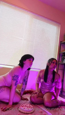 Sunny in sheer white lace, breath catching as she bites into the cake