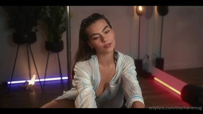 Pole room mirror glow, Thecheriemag oils her big natural tits and grinds hungry against the metal