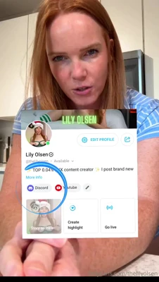 Chatting in her striped pajamas, Lily Olsen bares her tits and shows off her profile page