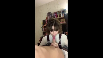 Katyusha drops to her knees and gives a sloppy, gasping blowjob