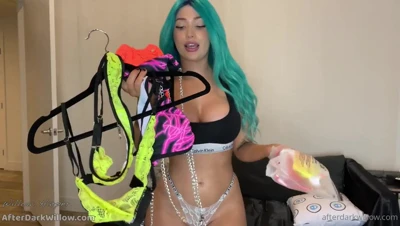 Willow Harper hauls out neon lingerie and can't stop bouncing those tits