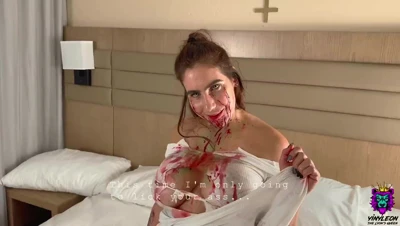 Yinyleon in blood-streaked white lingerie gets her ass eaten and fucked hard